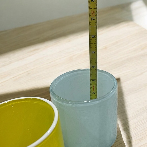 2 Glass Vases Yellow and Blue with White Patterning - Picture 7 of 9